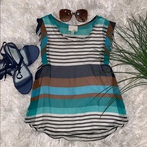 GUC Greylin Striped Silky Brown/Navy/Teal Top (M)